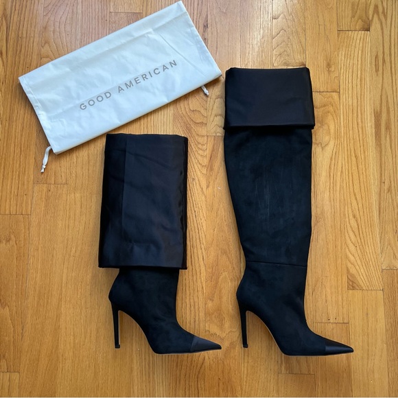 Good American Women’s Over the Knee Fold Over Boots 100% Suede Black Size 8 NWT - Picture 3 of 9